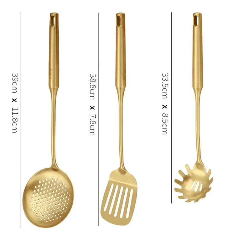 Gold Stainless Steel Soup Spoon Set (1–7 PCS) – Multifunction Noodle, Rice & Hot Pot Serving Spoon