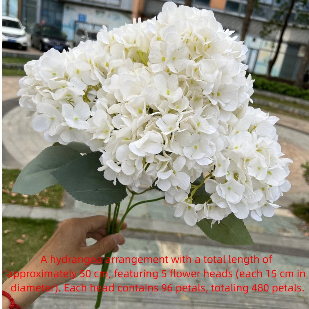 5-Head Artificial Hydrangea Flowers – Large Silk Floral Bouquet for Décor