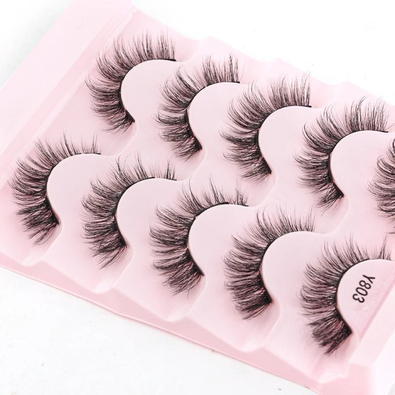3 à 7 paires de cils en vison synthétique – Faux cils faits main, naturels et nude, effet croisé et désordonné – Cils 3D bouclés pour maquillage