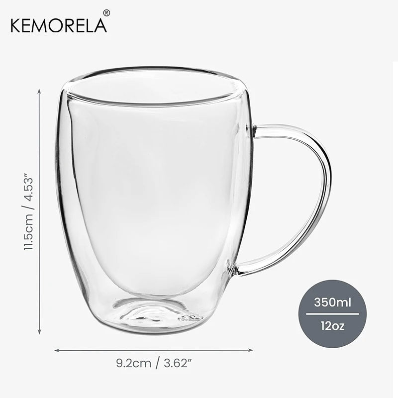 Double Wall Glass Coffee Mug with Handle – 350ml Insulated Cappuccino, Tea & Latte Cup (2/4/6 PCS)