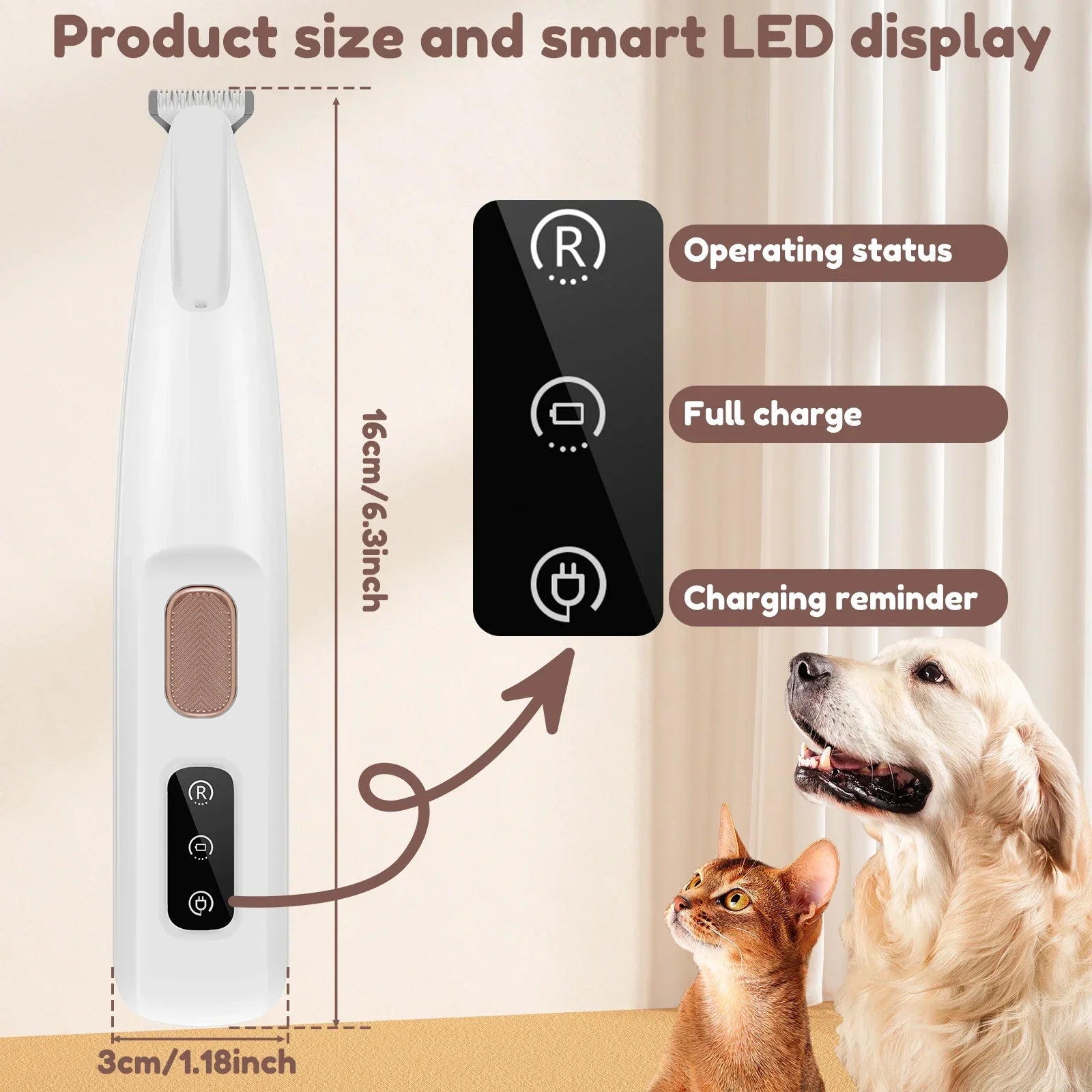 Waterproof Dog Paw Trimmer with LED Light – Rechargeable Pet Grooming Clipper