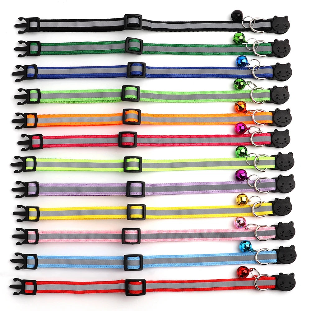 Personalized Reflective Cat Collar with Engraved ID Tag & Bell
