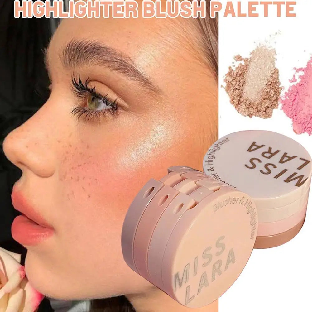 Palette de Blush 3 Couleurs Pressées — Inclut Highlighter, Longue Tenue, Waterproof, Fini Mat et Scintillant, Maquillage Visage