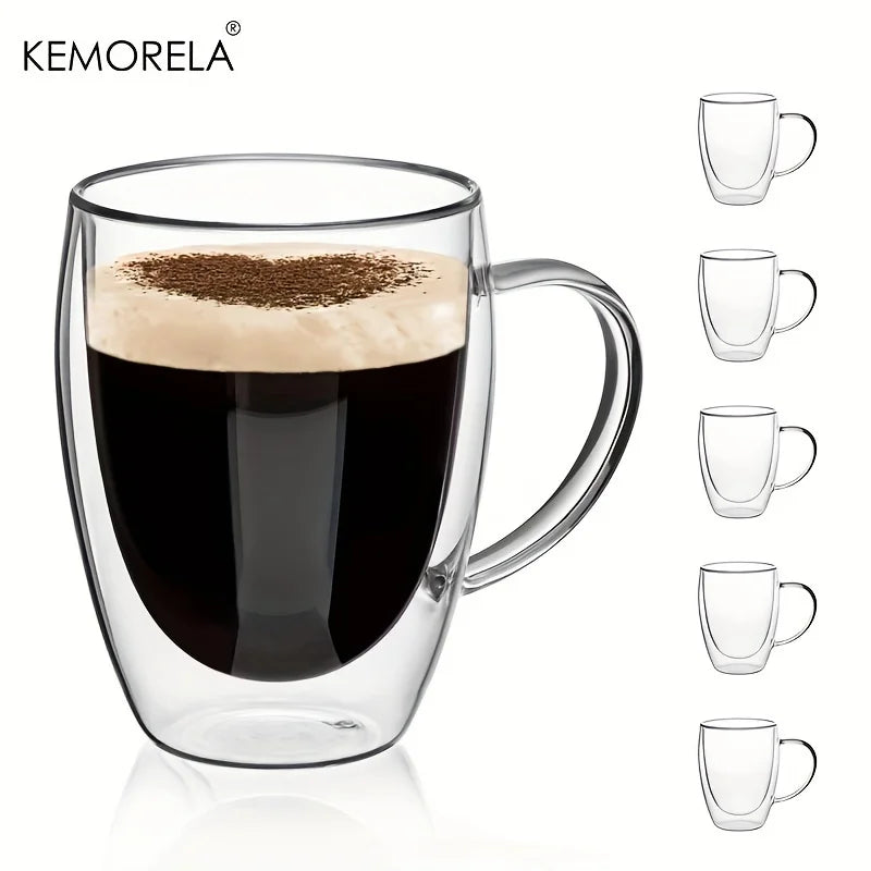 Double Wall Glass Coffee Mug with Handle – 350ml Insulated Cappuccino, Tea & Latte Cup (2/4/6 PCS)