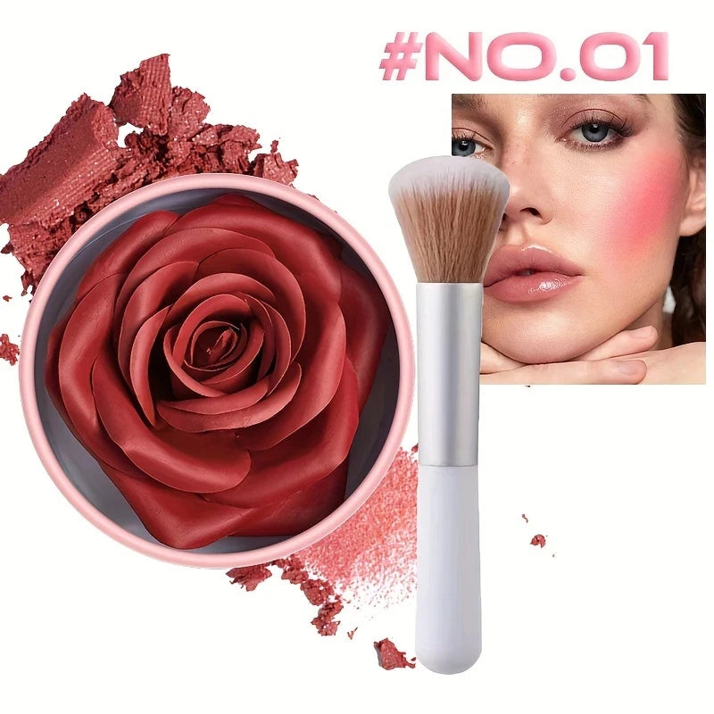 Blush 3D pétale de rose – Maquillage et highlighter, résistant à l’eau et longue tenue – Poudre visage en forme de fleur, blush style rose