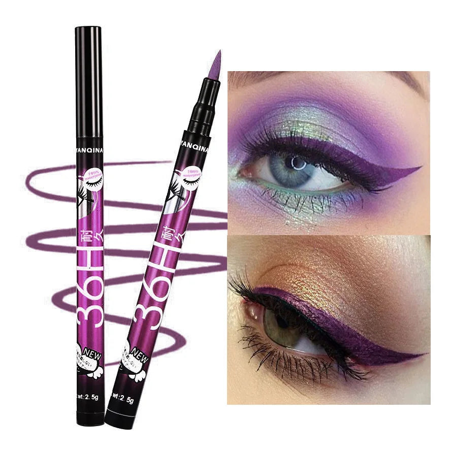 Eyeliner Liquide Waterproof 36 H – Maquillage des Yeux, Crayon Portable, Couleurs Marron, Violet, Noir et Bleu