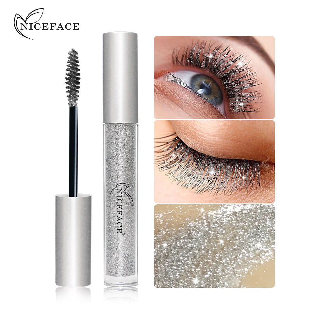 Mascara diamant pailleté séchage rapide waterproof volume et recourbant cils noirs 4D longue tenue