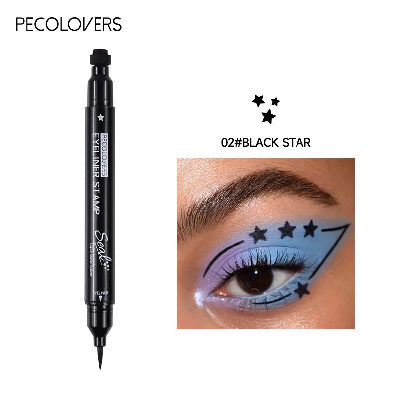 Stylo Eyeliner noir imperméable, ne fleurit pas, crayon pour les yeux longue durée, Double tête, lune, étoile, cœur, fleur, liquide, 1 pièces