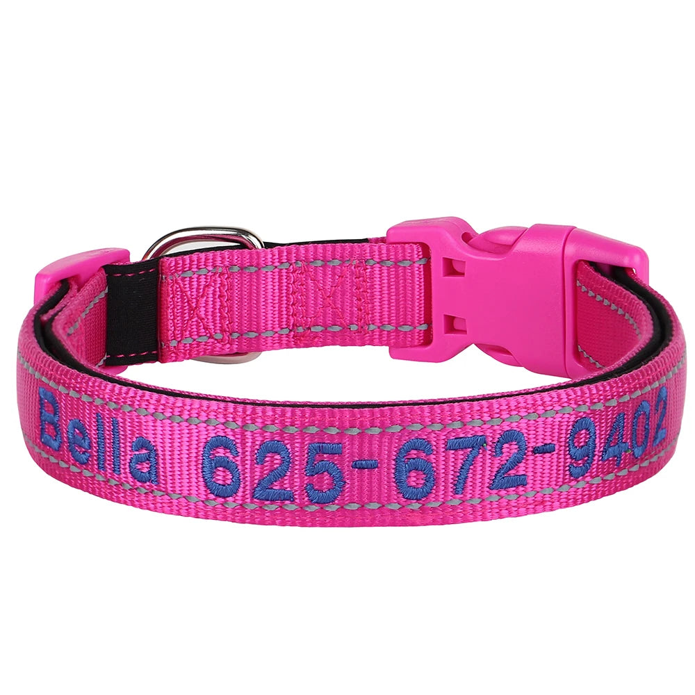 Personalized Embroidered Reflective Dog & Cat Collar – Custom Name & Phone ID