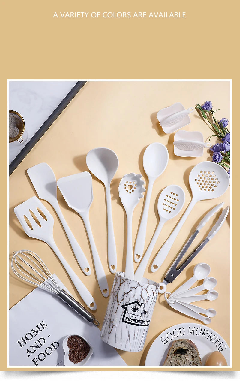 18-Piece Pink Silicone Kitchen Utensil Set – Food-Grade Cooking Tools with Spatulas, Turners & Measuring Spoons