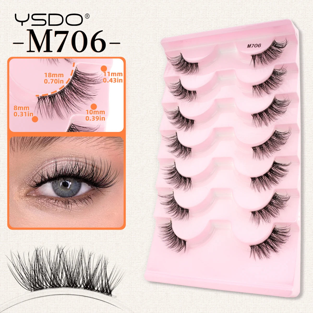 3 à 7 paires de cils en vison synthétique – Faux cils faits main, naturels et nude, effet croisé et désordonné – Cils 3D bouclés pour maquillage