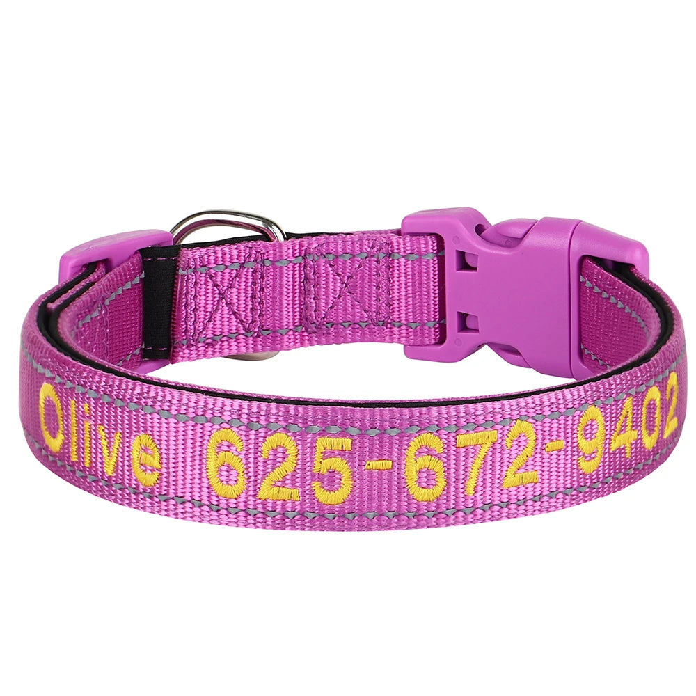 Personalized Embroidered Reflective Dog & Cat Collar – Custom Name & Phone ID