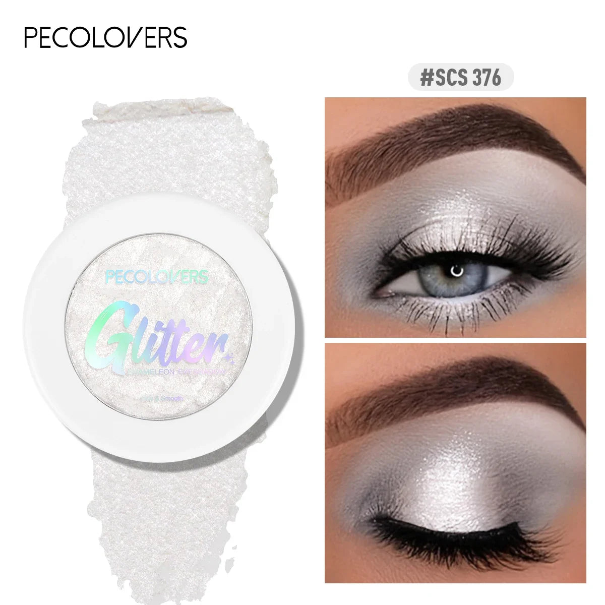 **« Palette fard à paupières monocrome – Nacré blanc, brillant et pailleté »**