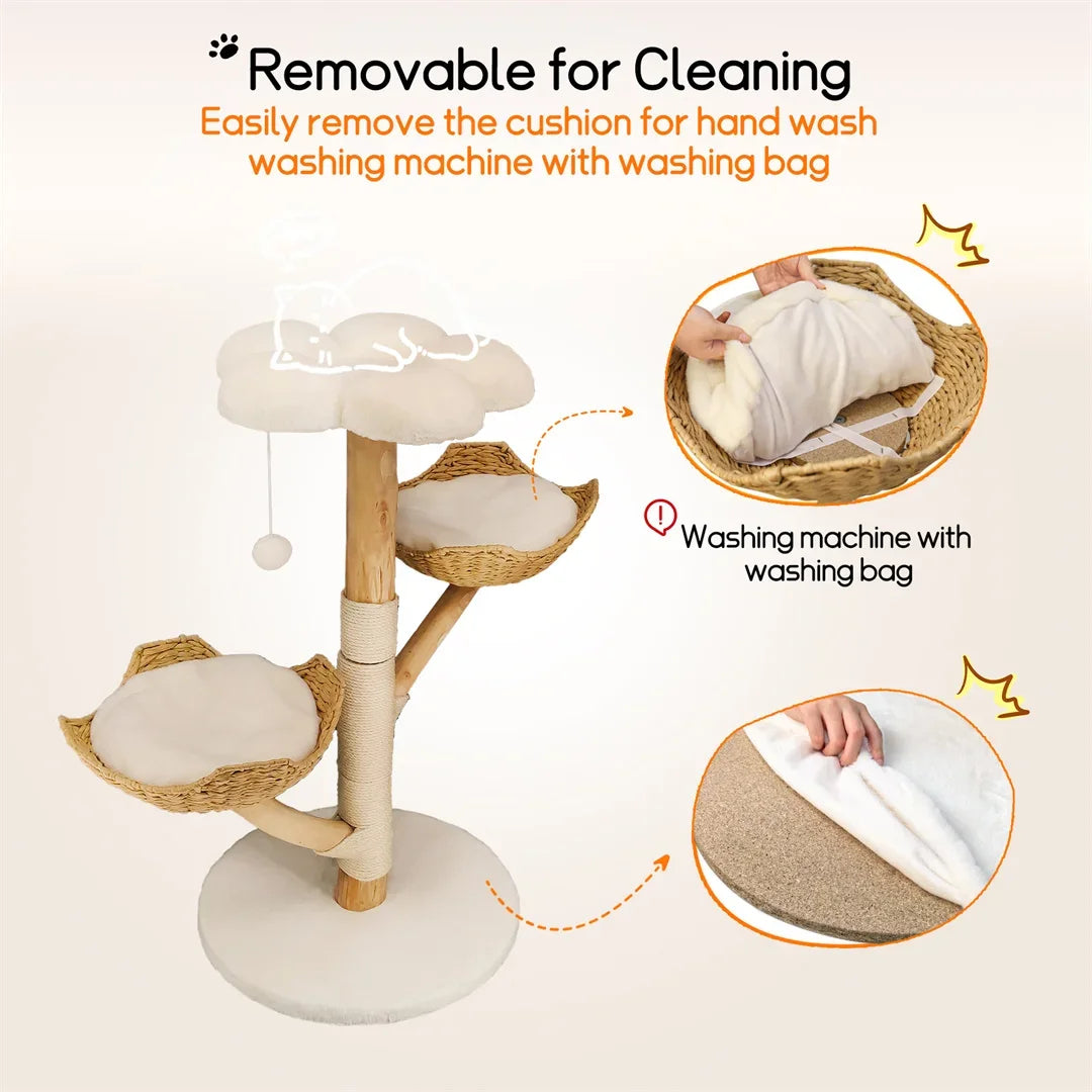 110 cm Modern Wooden Cat Tree – Climbing Tower with Scratching Post & Activity Center