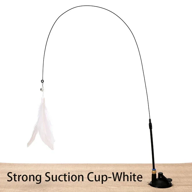 Interactive Suction Cup Feather Cat Wand Toy with Bell