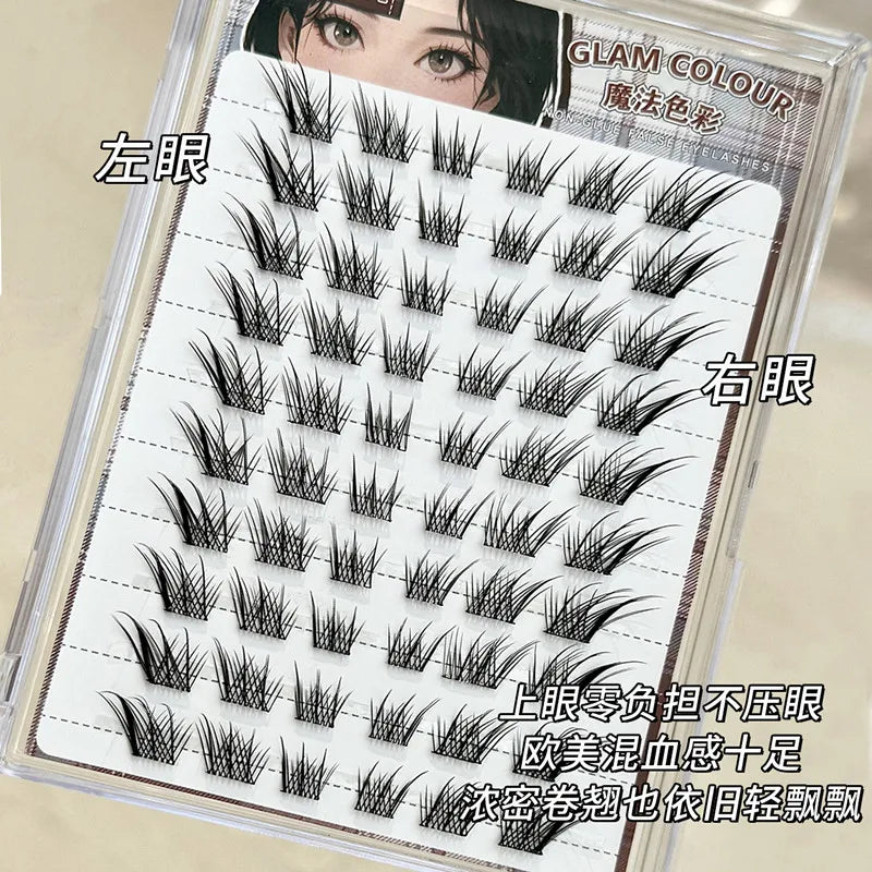 Faux-cils autocollants effet œil de renard fluffy réutilisables épais style aile segmenté usage quotidien