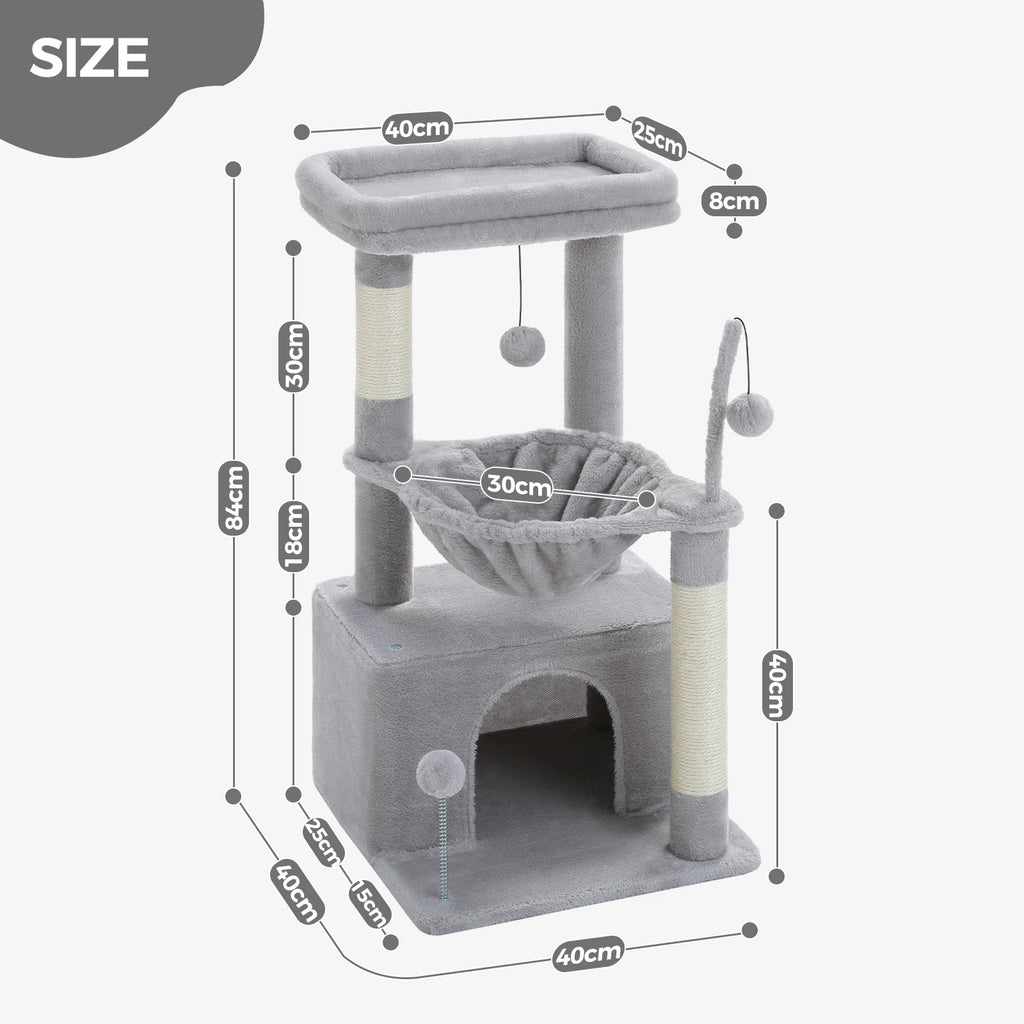 4-in-1 Cat Tree – Cat Condo, Hammock, Scratching Post & Top Perch