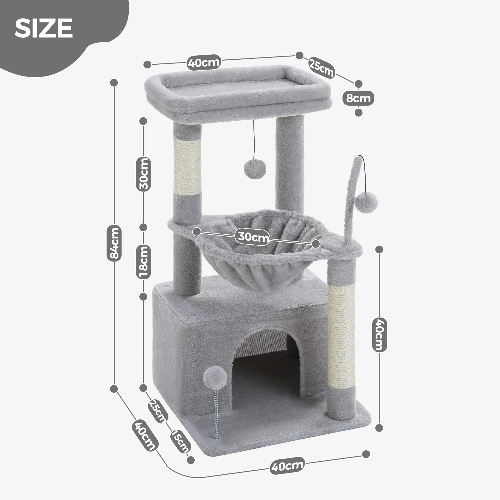 4-in-1 Cat Tree – Cat Condo, Hammock, Scratching Post & Top Perch