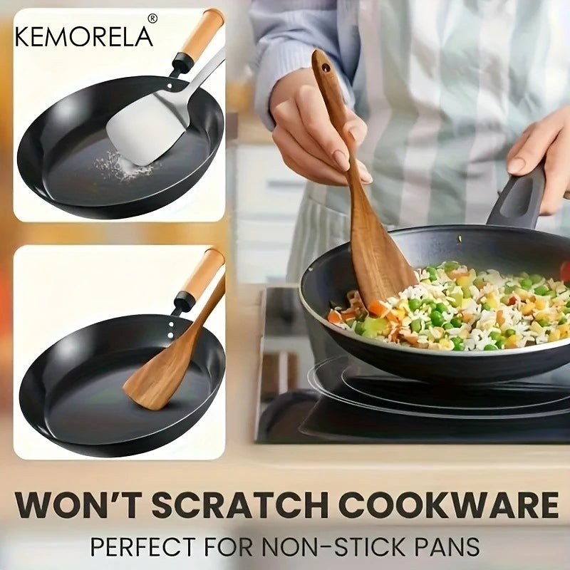 10-Piece Natural Wooden Kitchen Utensil Set – Wooden Spoons, Spatulas & Ladles for Cooking and Serving