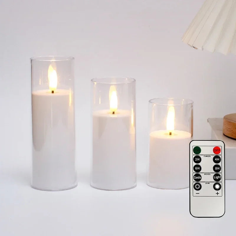 LED Flameless Candles with Remote & Timer – Flickering Acrylic Glass Candle Lights