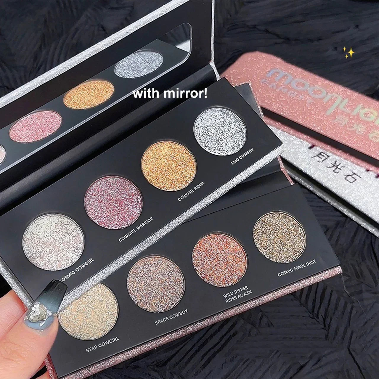 Palette poudre , paillettes et scintillant, highlighter et contouring, maquillage yeux coréen