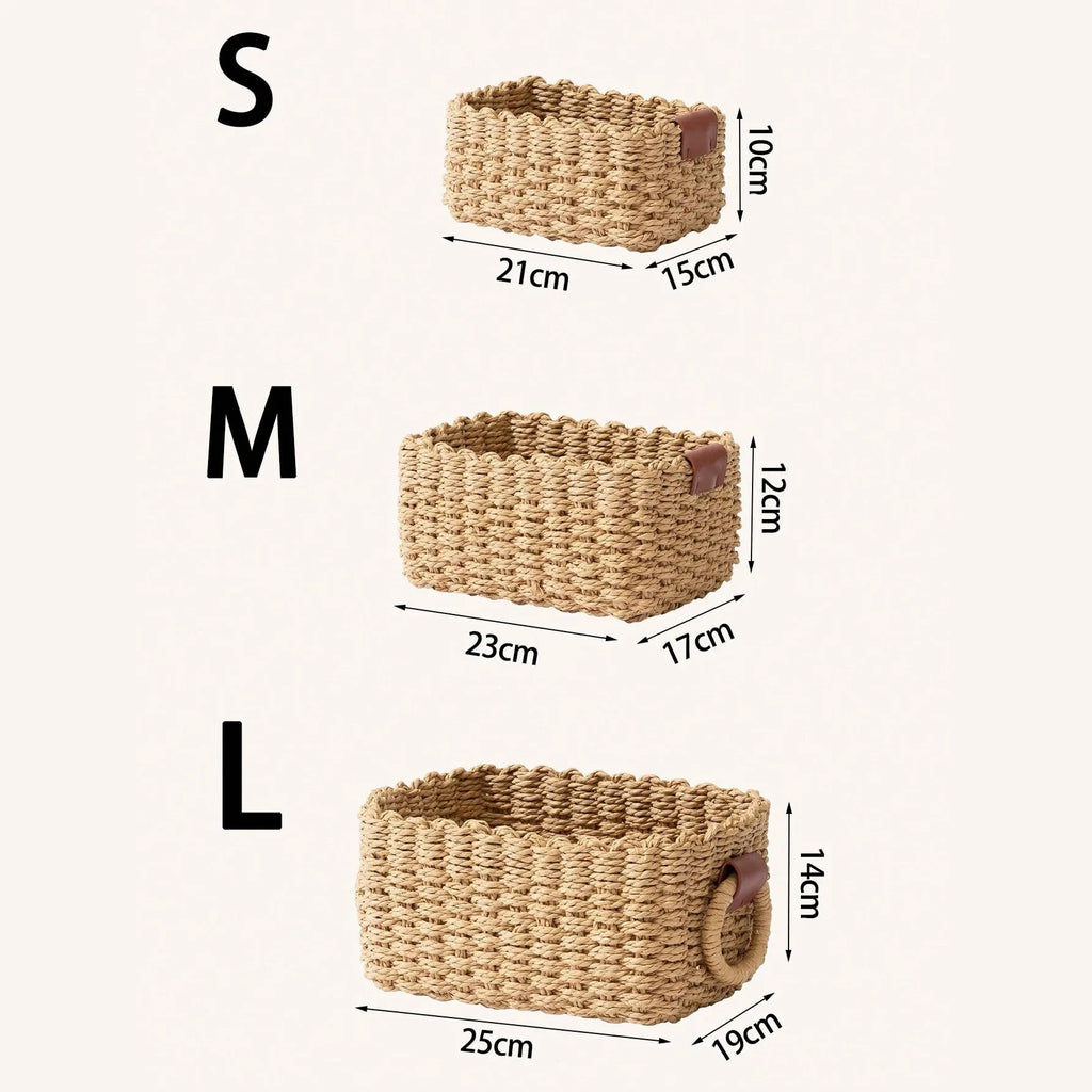 3PCS Woven Storage Basket Set – Decorative Rope Organizer Baskets with Handles