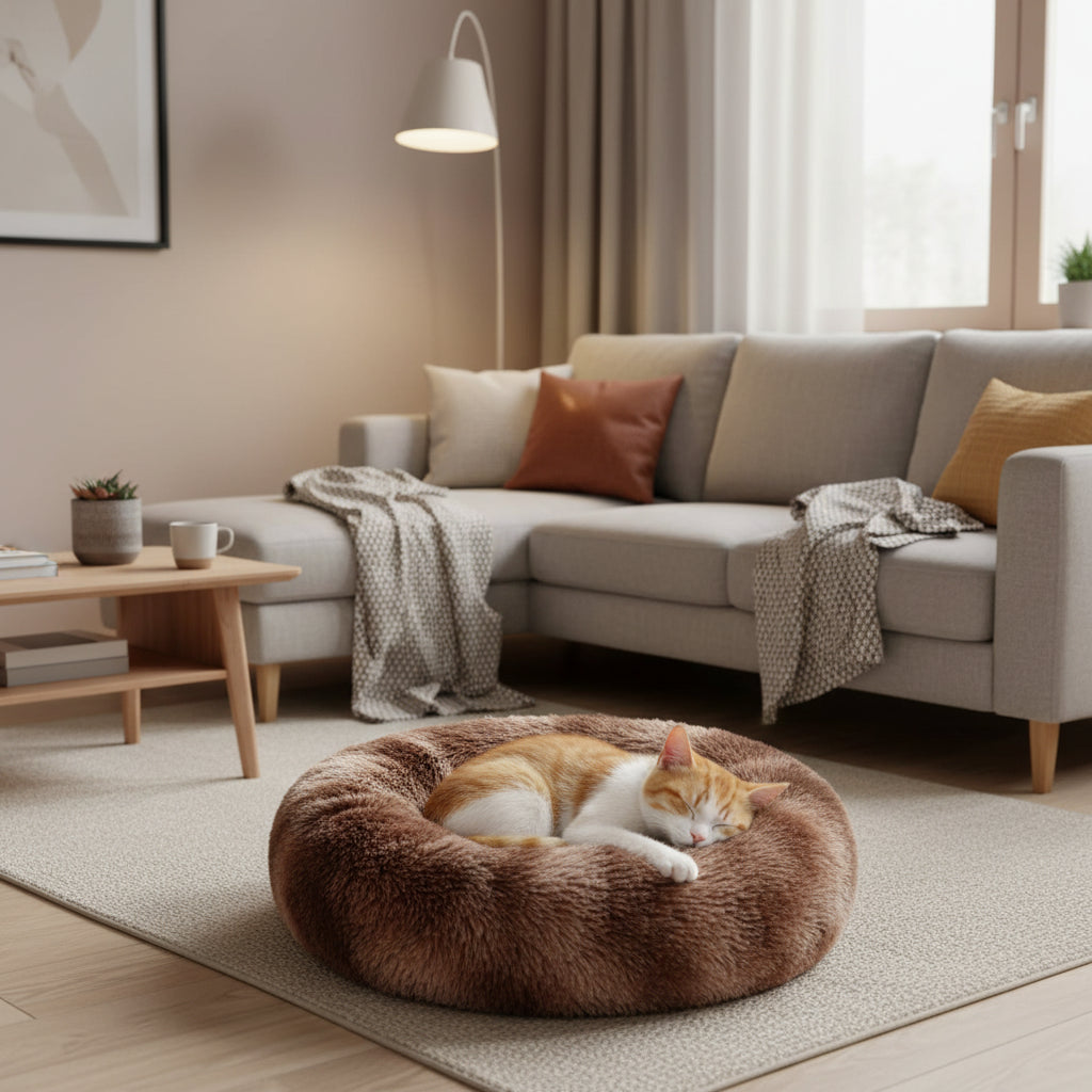 Plush Round Pet Bed – Ultra Soft Warm Dog & Cat Bed