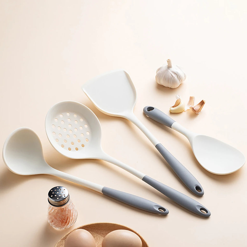 4-Piece Silicone Kitchen Utensil Set – Ladle, Slotted Spoon, Spatula & Cooking Tools for Home Kitchen