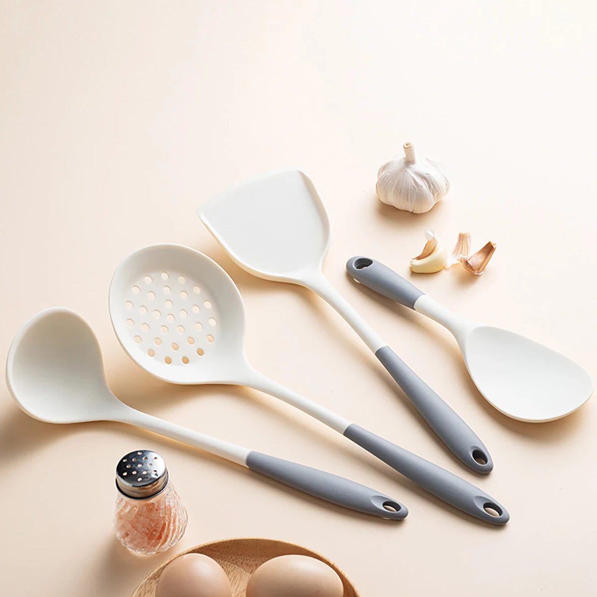 4-Piece Silicone Kitchen Utensil Set – Ladle, Slotted Spoon, Spatula & Cooking Tools for Home Kitchen