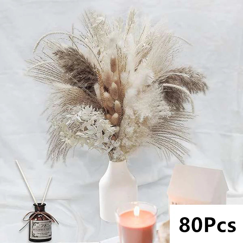 Natural Pampas Grass Bouquet – Boho Bunny Tail Dried Flower Décor