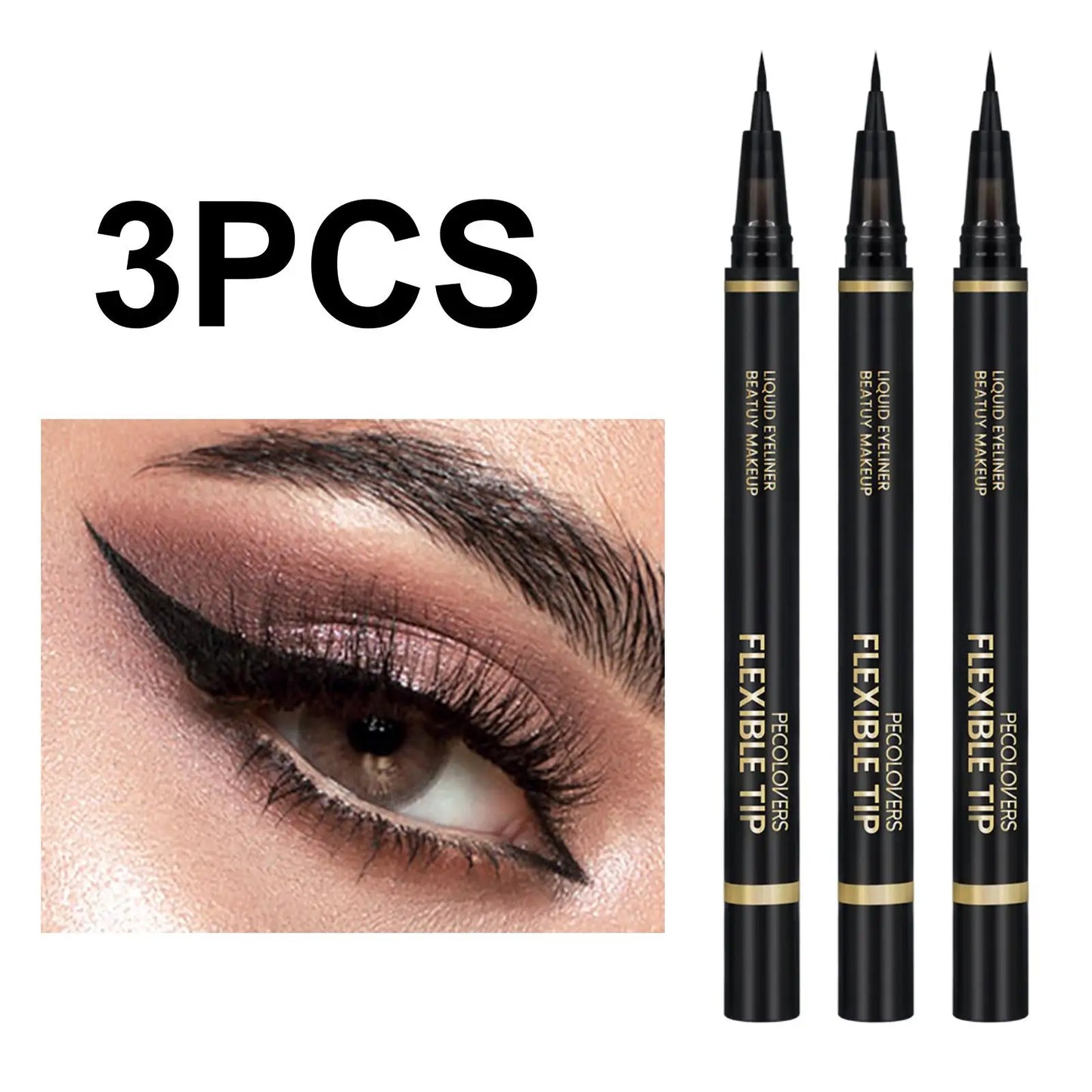 Set 3 pcs eyeliner liquide noir – précis, lisse, longue tenue, facile à appliquer, anti-bavure, adapté aux débutants