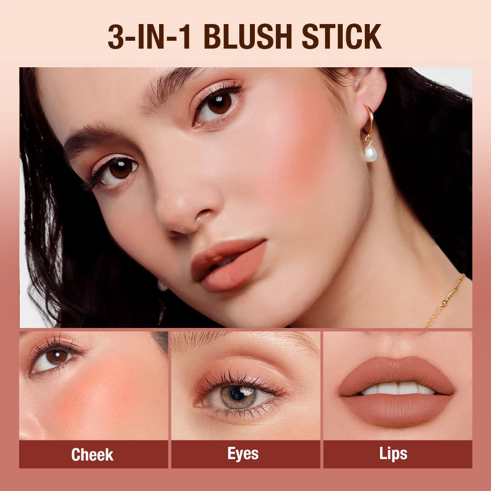 Stick 3-en-1– Rouge à lèvres, blush et fard à paupières | Texture crème légère et modulable | Résistant à l’eau | Maquillage polyvalent pour femmes