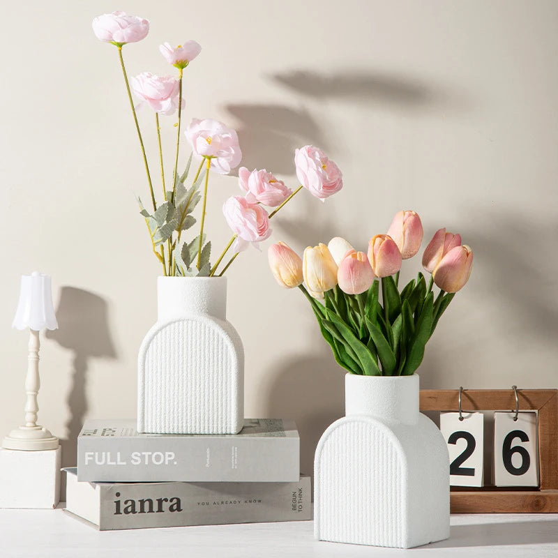Modern White Decorative Vase – Minimalist Flower Vase for Home & Table Decor