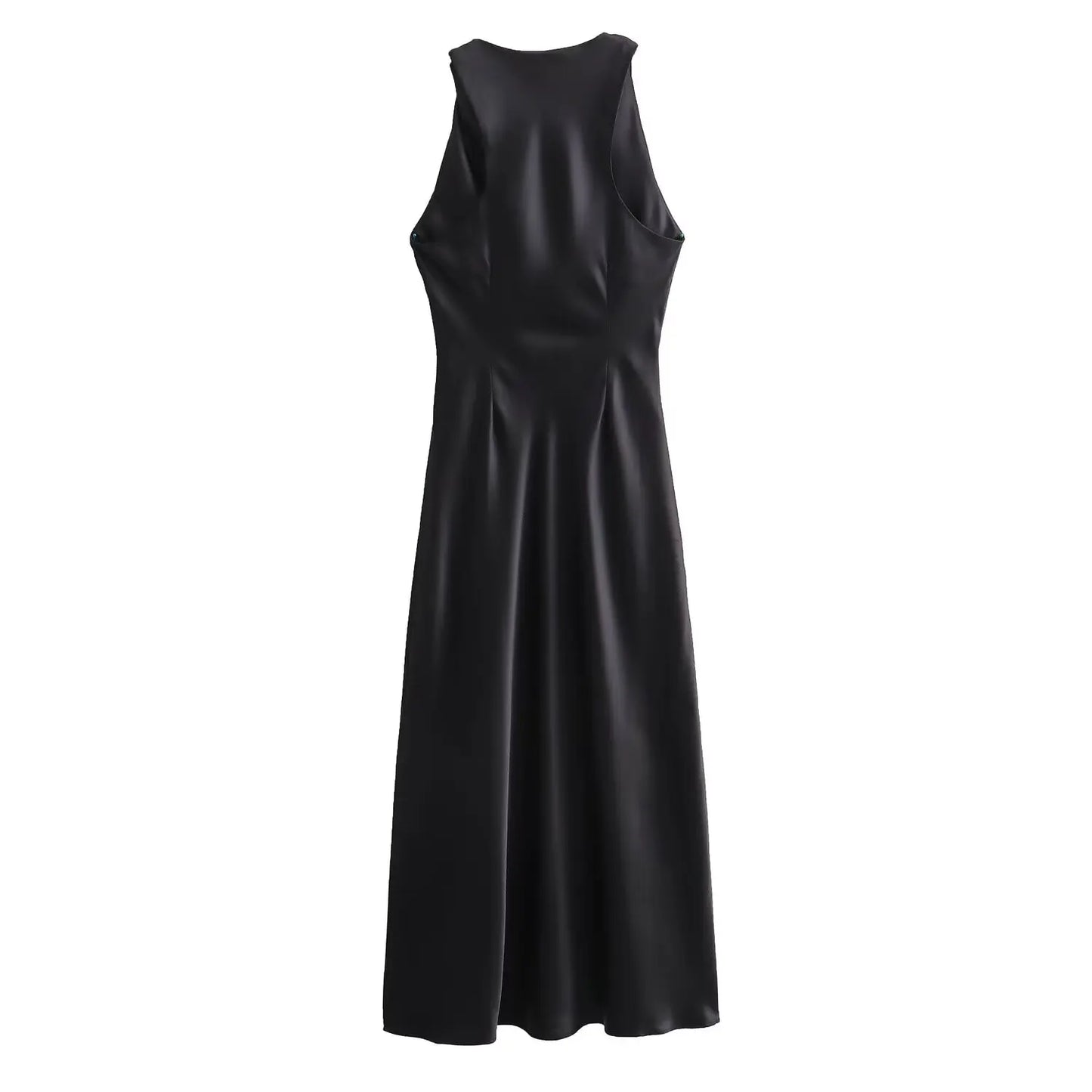 Robe Longue Femme Satin Froncée – Sans Manches, Été, Décolleté Épaule Dénudée