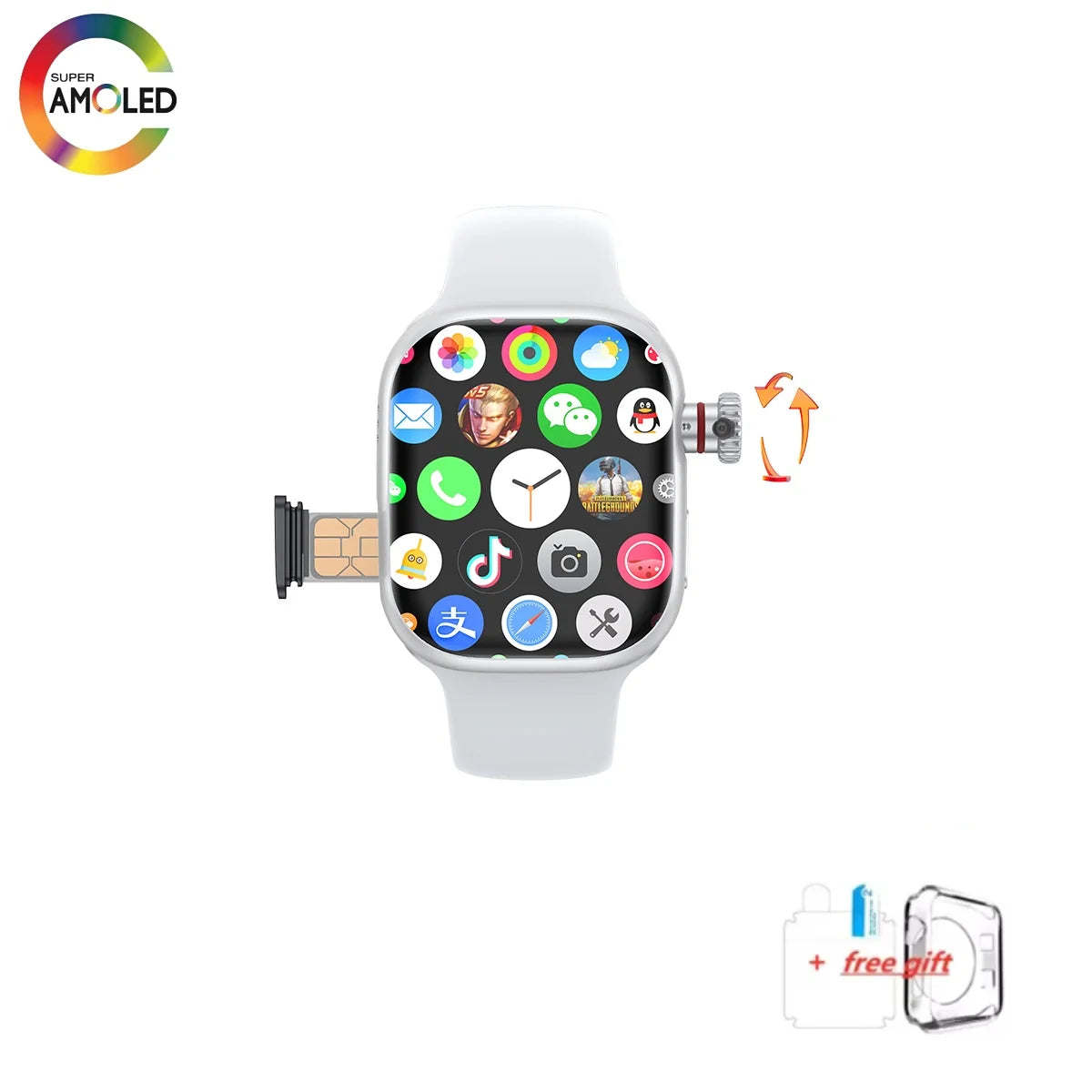 Montre CD99 X 5G smartwatch 2,29 pouces AMOLED 5G LTE montre intelligente avec 180 °   Caméra rotative GPS WiFi emplacement pour carte SIM surveillance de la santé