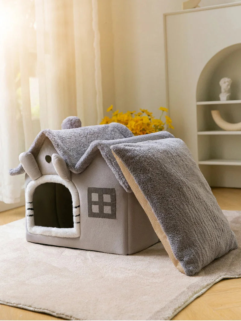 Foldable Cozy Pet House Bed – Warm Cave Bed for Small Dogs & Cats
