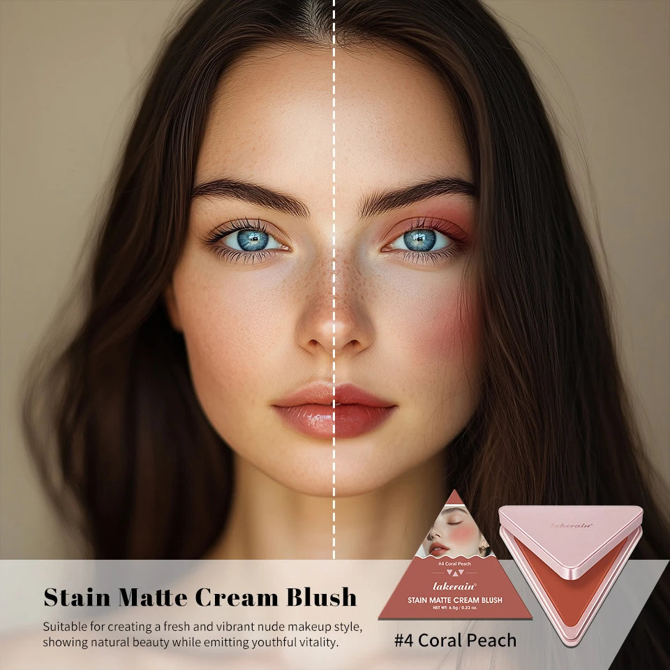Blush crème triangulaire – Crème matte non grasse, facile à appliquer – Haute saturation de couleur, fini naturel rosé