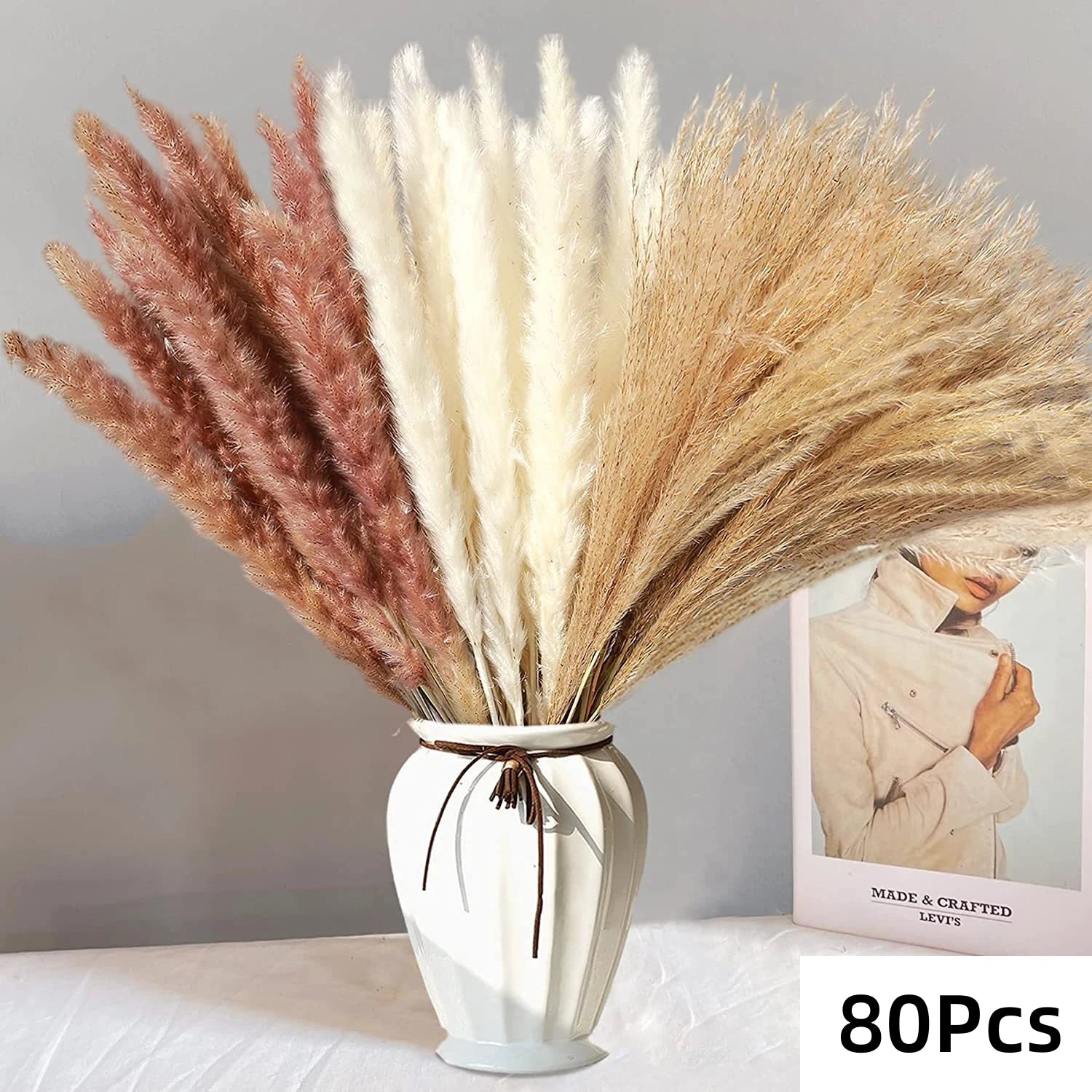 Natural Pampas Grass Bouquet – Boho Bunny Tail Dried Flower Décor