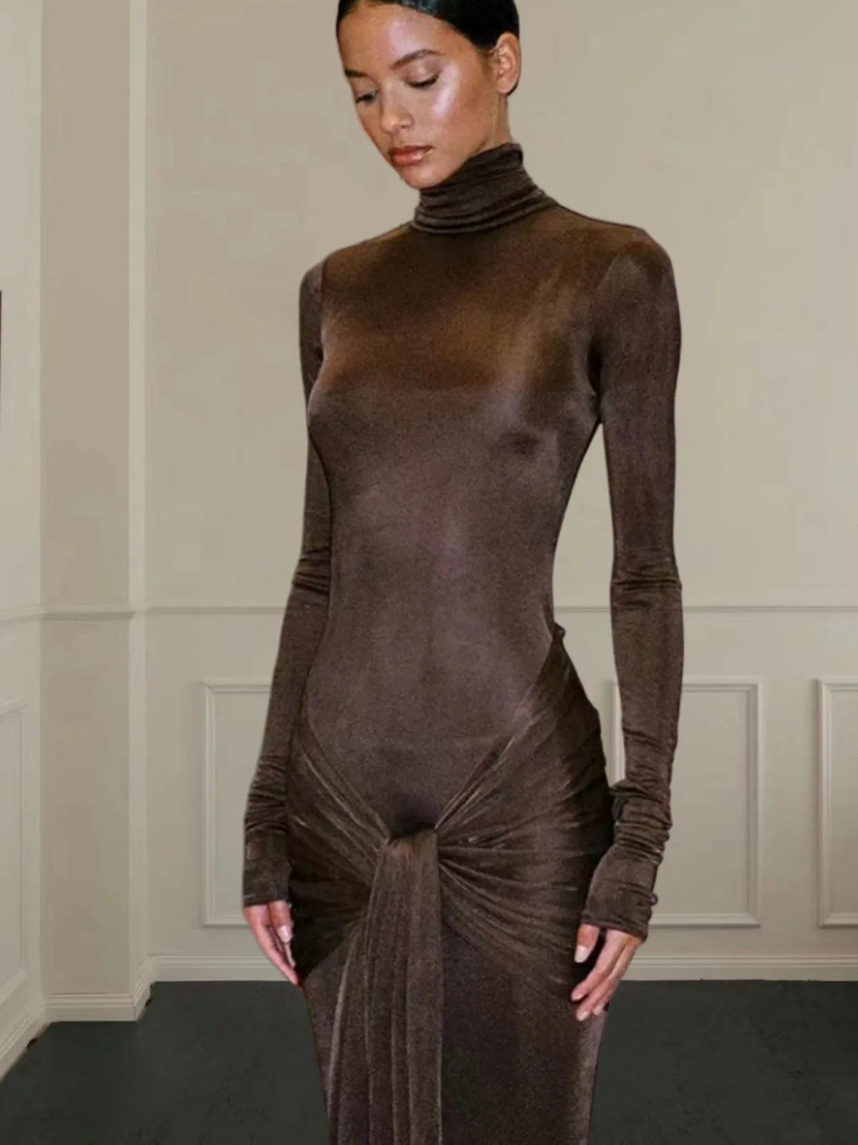 Robe Longue Femme Sexy à Col Montant – Sans Manches, Coupe Slim