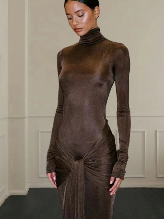 Robe Longue Femme Sexy à Col Montant – Sans Manches, Coupe Slim