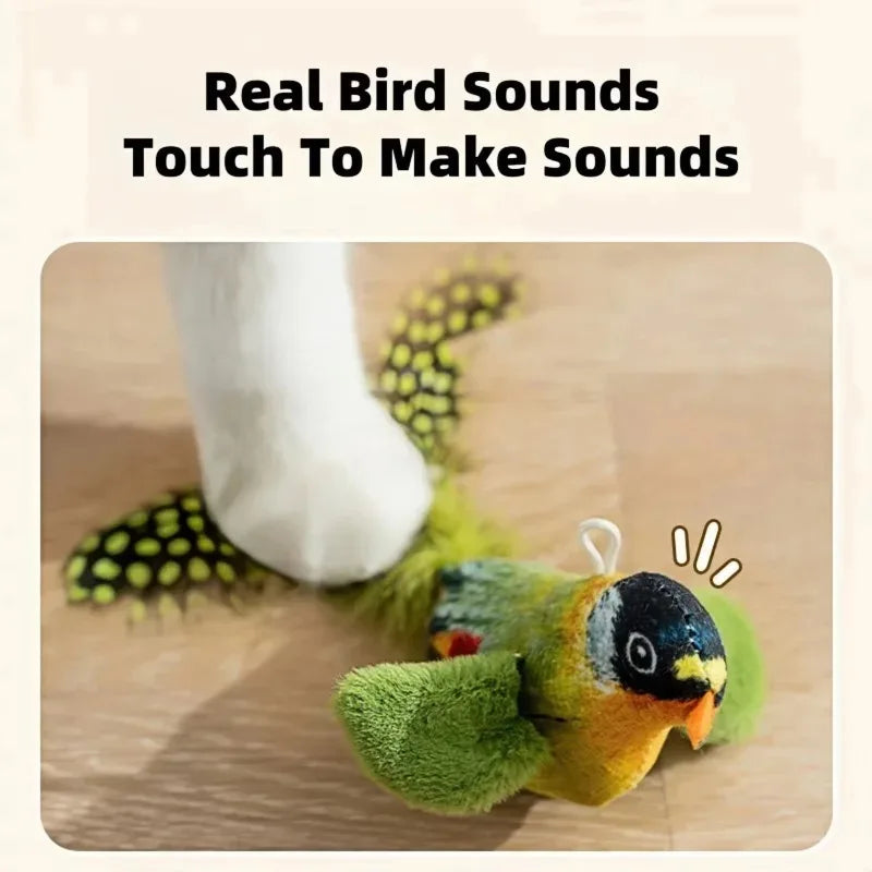 Interactive Chirping Bird Cat Toy with Elastic Rope