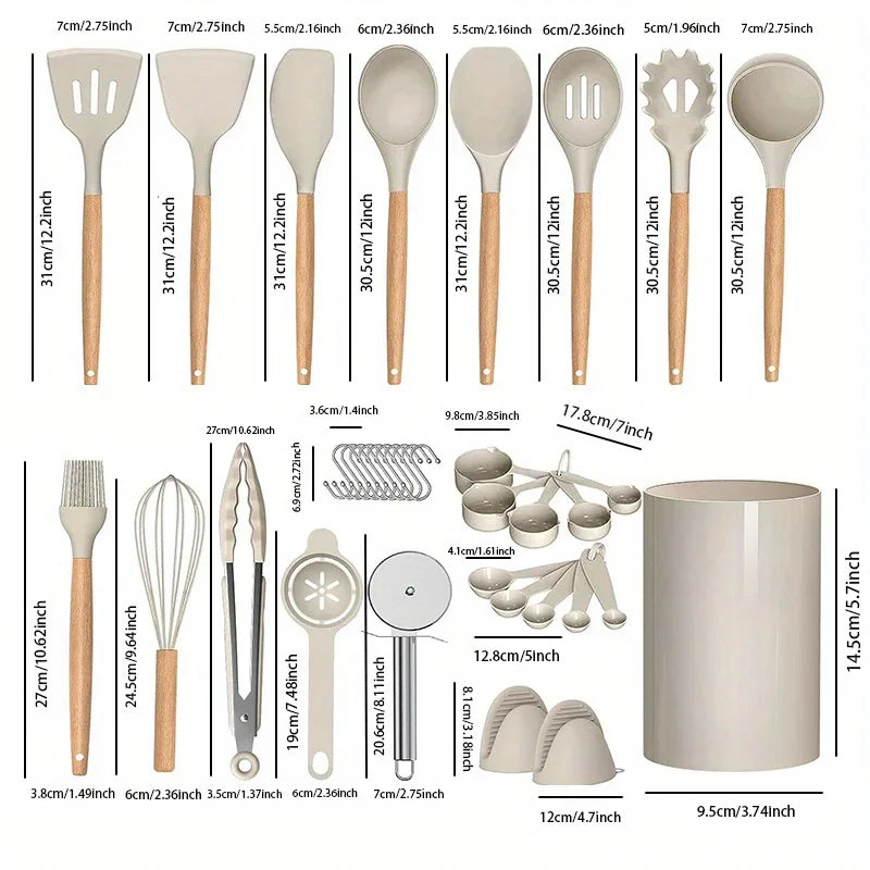 36-Piece Silicone Kitchen Utensil Set with Holder – Complete Non-Stick Cooking Tools Set