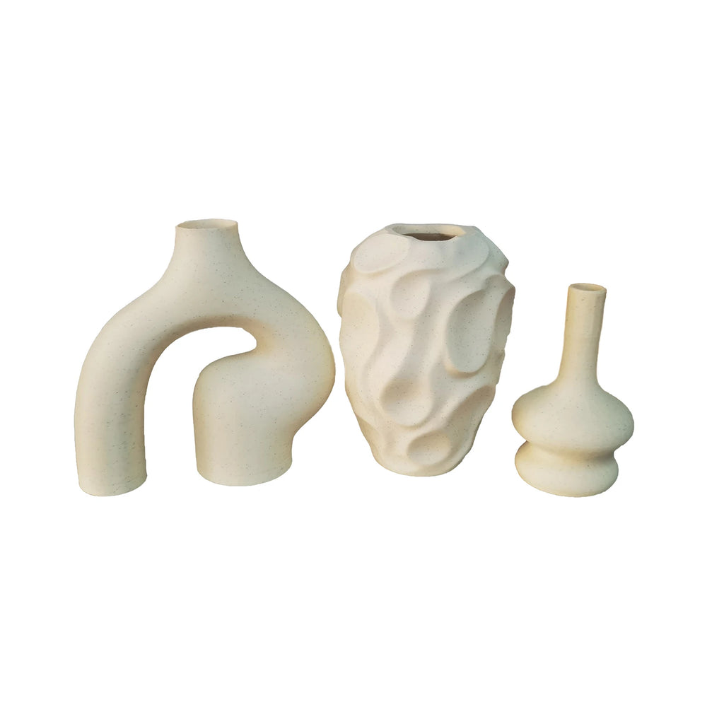 3-Piece Boho Ceramic Vase Set – Modern Donut & Geometric Decorative Vases