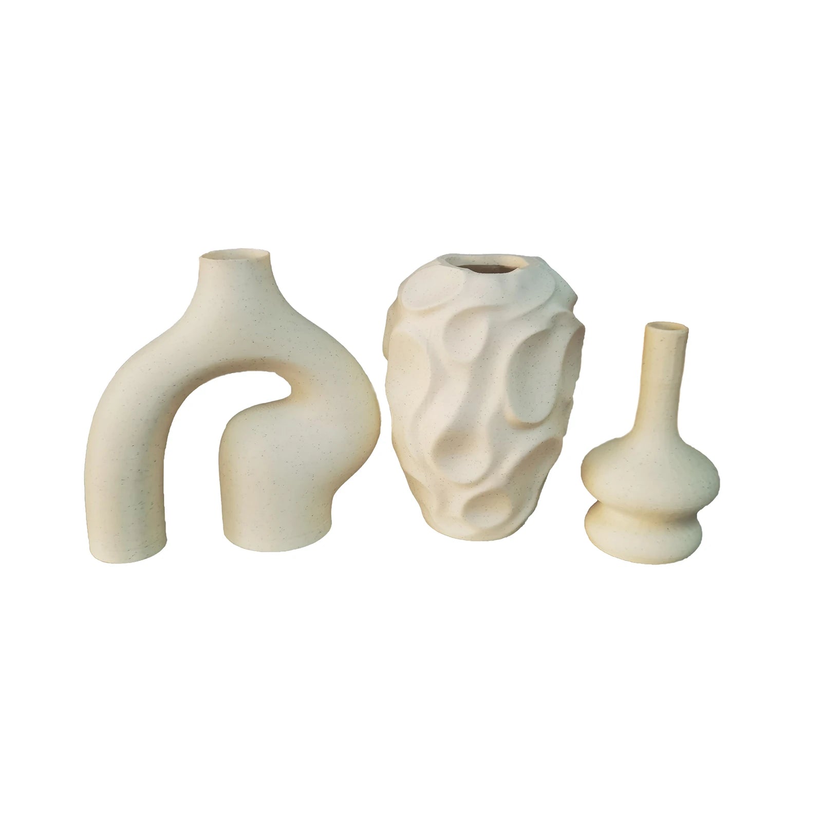 3-Piece Boho Ceramic Vase Set – Modern Donut & Geometric Decorative Vases