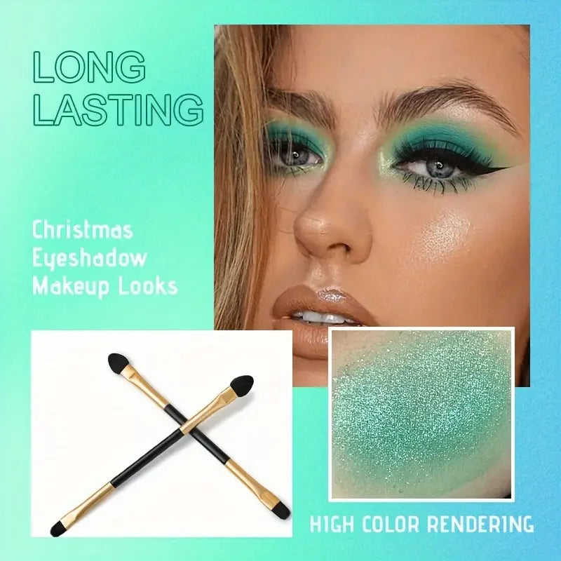 Palette fards à paupières 9 couleurs vertes, pinceau double embout, effets scintillants et naturels, mini palette maquillage yeux