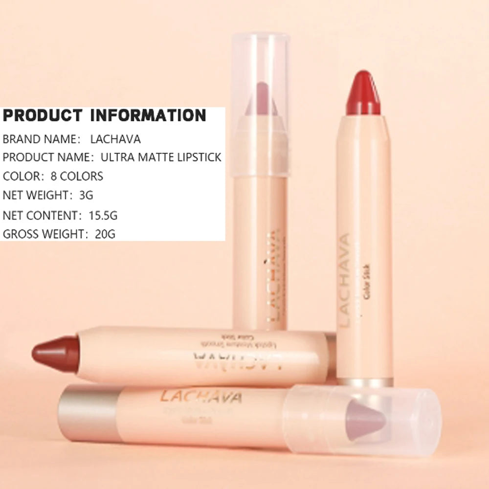 Crayon rouge à lèvres 8 couleurs velours mat longue tenue waterproof non-collant