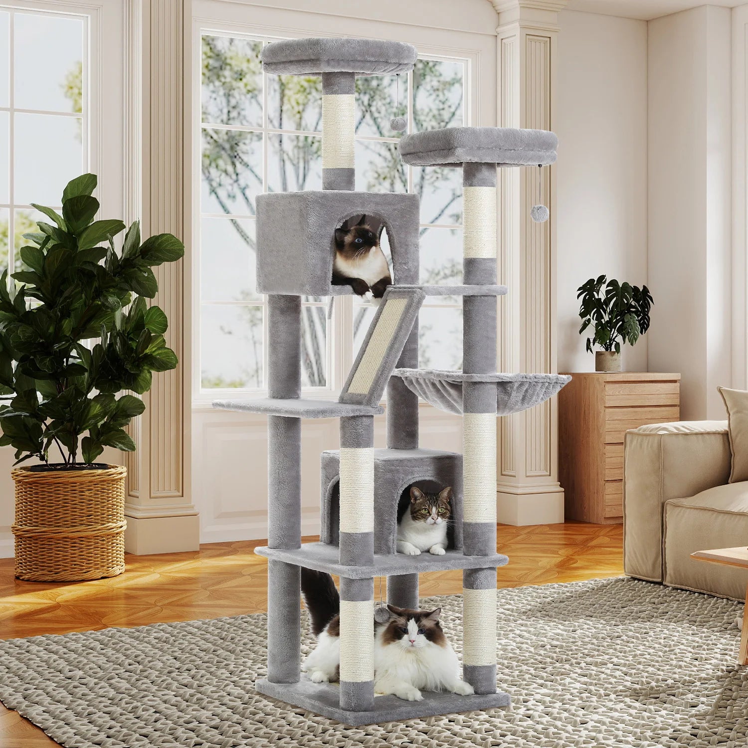 Multi-Level Cat Tree Tower – Cat Condo, Hammock & Scratching Activity Center