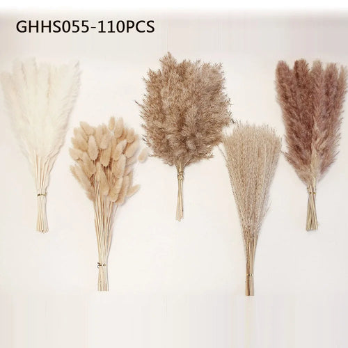 120PCS Pampas Bunny Tail Grass Bouquet – Boho Dried Artificial Flower Set
