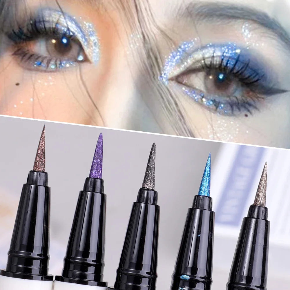 Eyeliner liquide violet nacré – paillettes diamant, waterproof, longue tenue, séchage rapide, effet brillant, fard à paupières soyeux