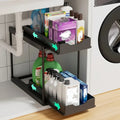 Double-Layer Pull-Out Kitchen Storage Rack – Under Sink Organizer with Hooks